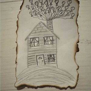 ACEO Rustic Pencil House Drawing on Burnt Edge Paper